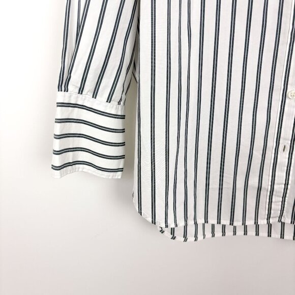 GAP Organic Cotton Big Shirt Green Stripe Oversized Sz Small Petite - Picture 5 of 6